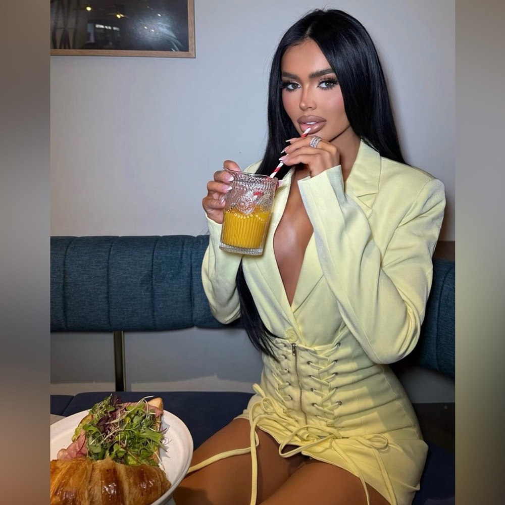 Fashion Nova Yellow Lace-Up Dress